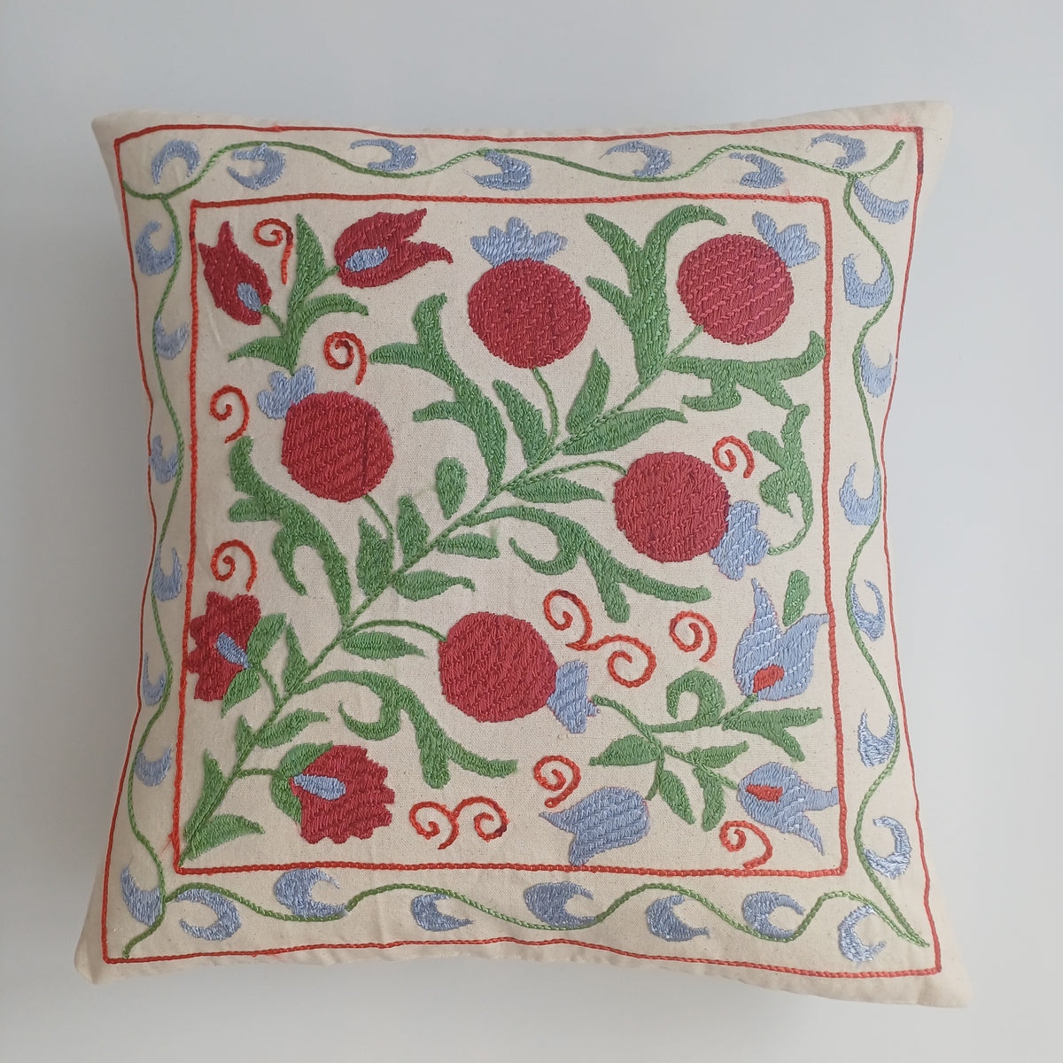 Hand Embroidered Pomegranate Multicolour Uzbek Suzani Cushion Cover 18''x18'' / 46x46 CM