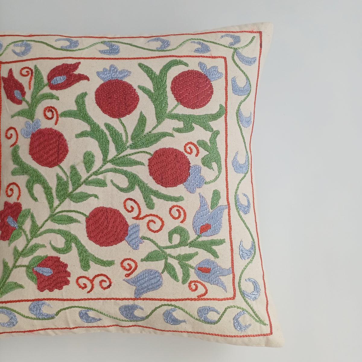Hand Embroidered Pomegranate Multicolour Uzbek Suzani Cushion Cover 18''x18'' / 46x46 CM