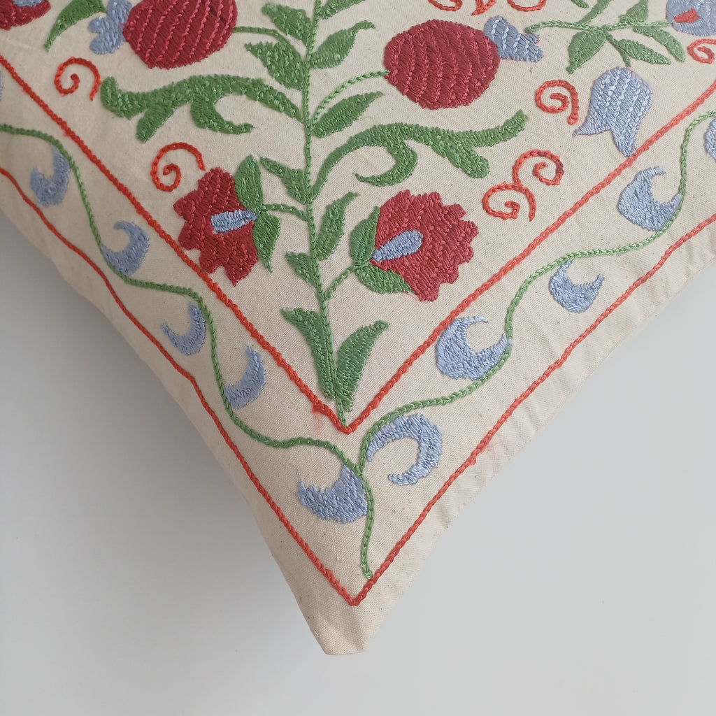 Hand Embroidered Pomegranate Multicolour Uzbek Suzani Cushion Cover 18''x18'' / 46x46 CM