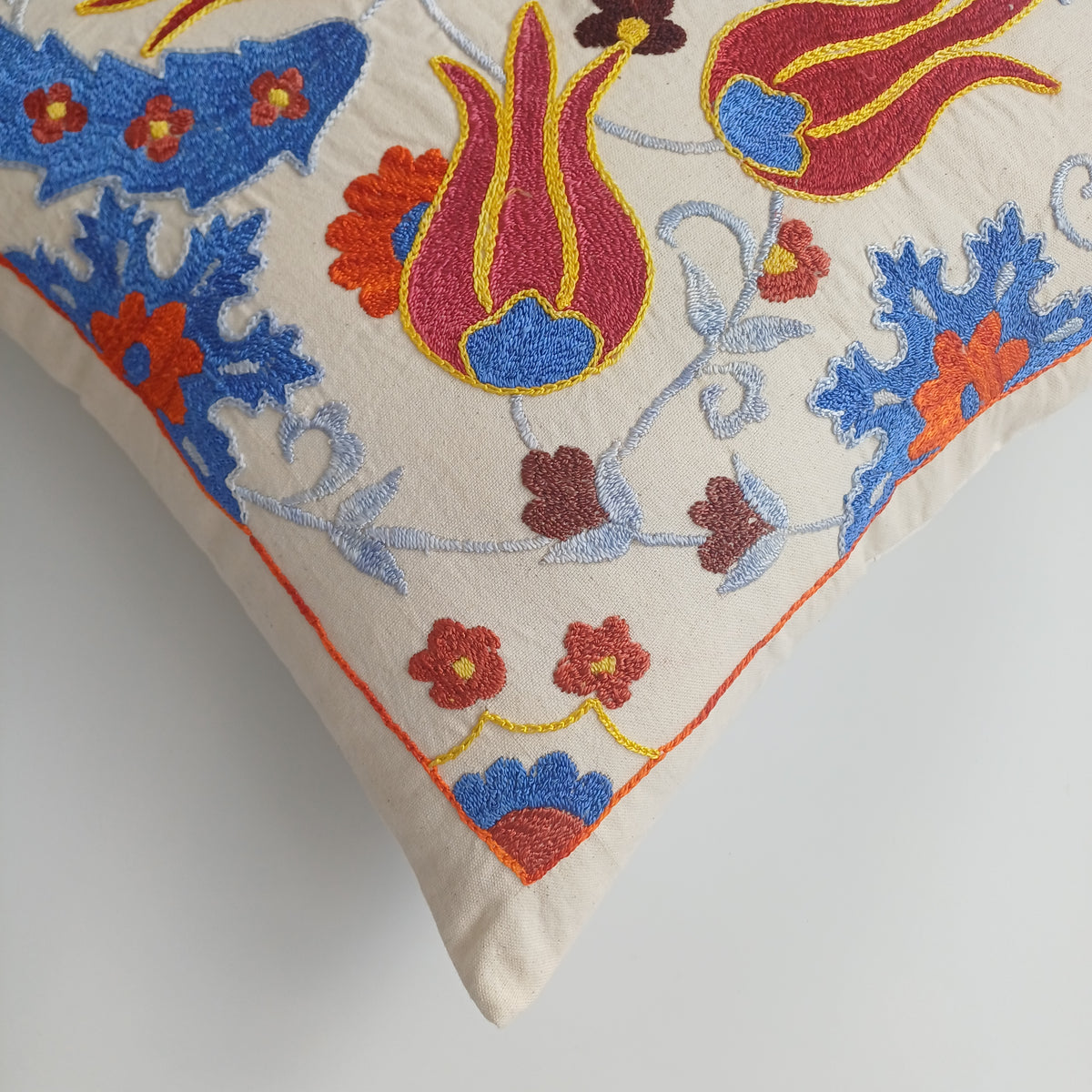 Hand Embroidered Tulip Multicolour Uzbek Suzani Cushion Cover 17''x17'' / 45x44 CM