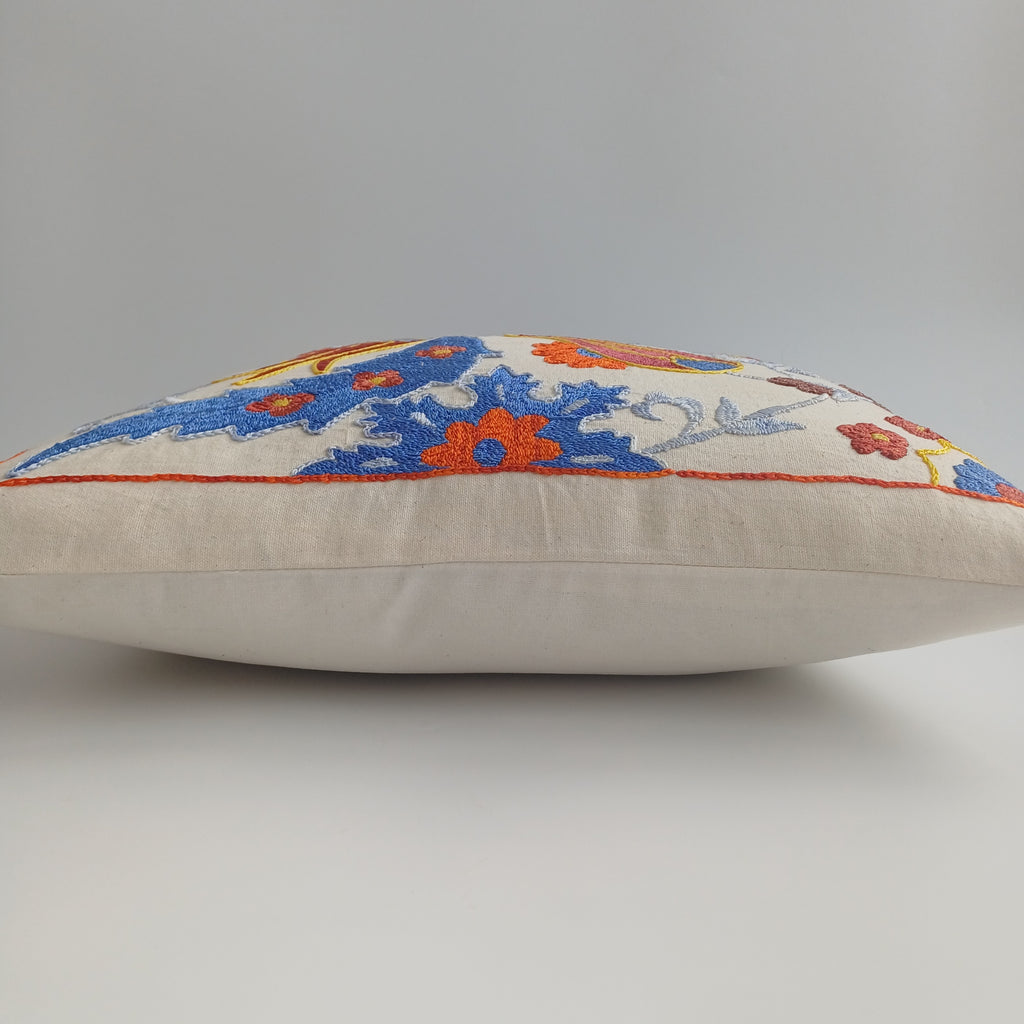 Hand Embroidered Tulip Multicolour Uzbek Suzani Cushion Cover 17''x17'' / 45x44 CM