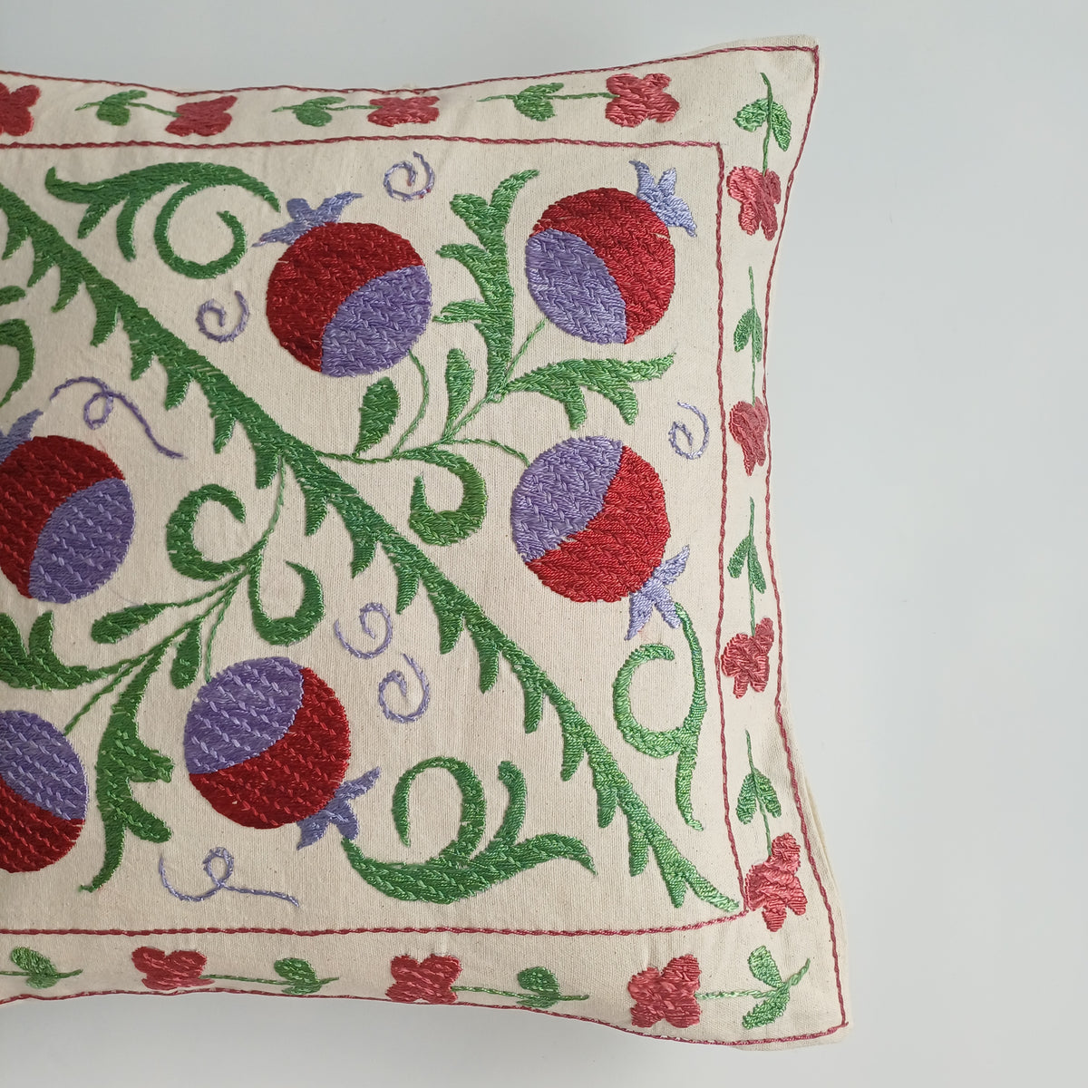 Hand Embroidered Pomegranate Multicolour Uzbek Suzani Cushion Cover 17''x17'' / 44x43 CM
