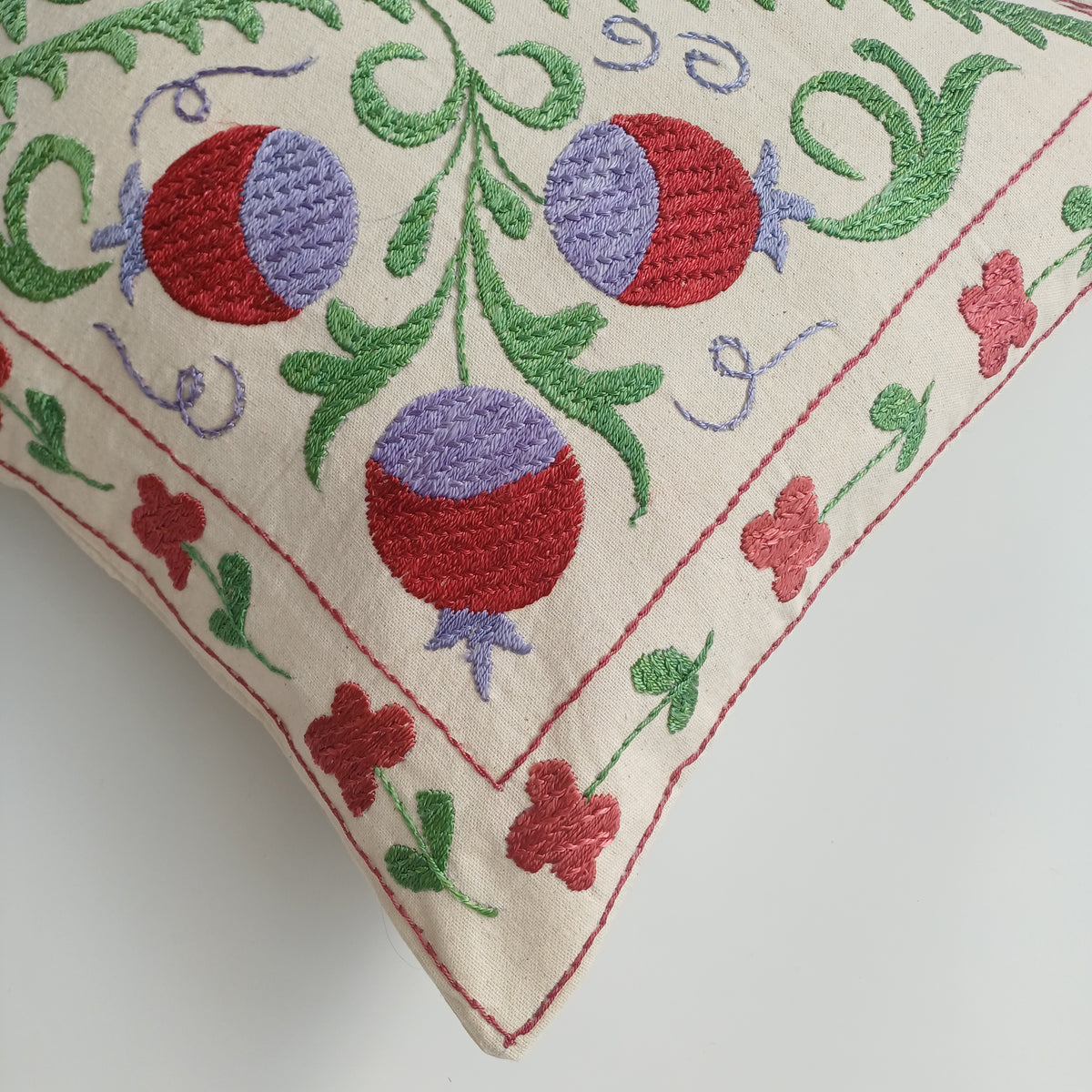 Hand Embroidered Pomegranate Multicolour Uzbek Suzani Cushion Cover 17''x17'' / 44x43 CM