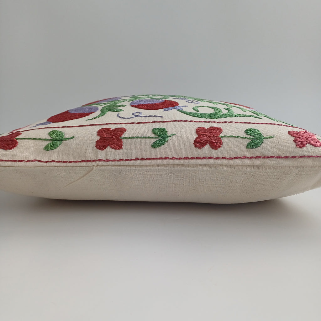Hand Embroidered Pomegranate Multicolour Uzbek Suzani Cushion Cover 17''x17'' / 44x43 CM