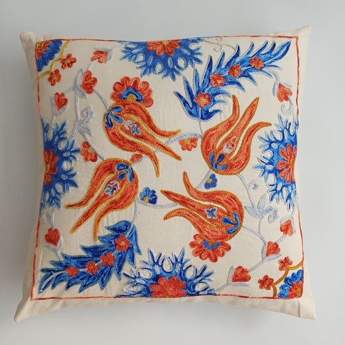 Hand Embroidered Tulip Multicolour Uzbek Suzani Cushion Cover 18''x18'' / 46x46 CM