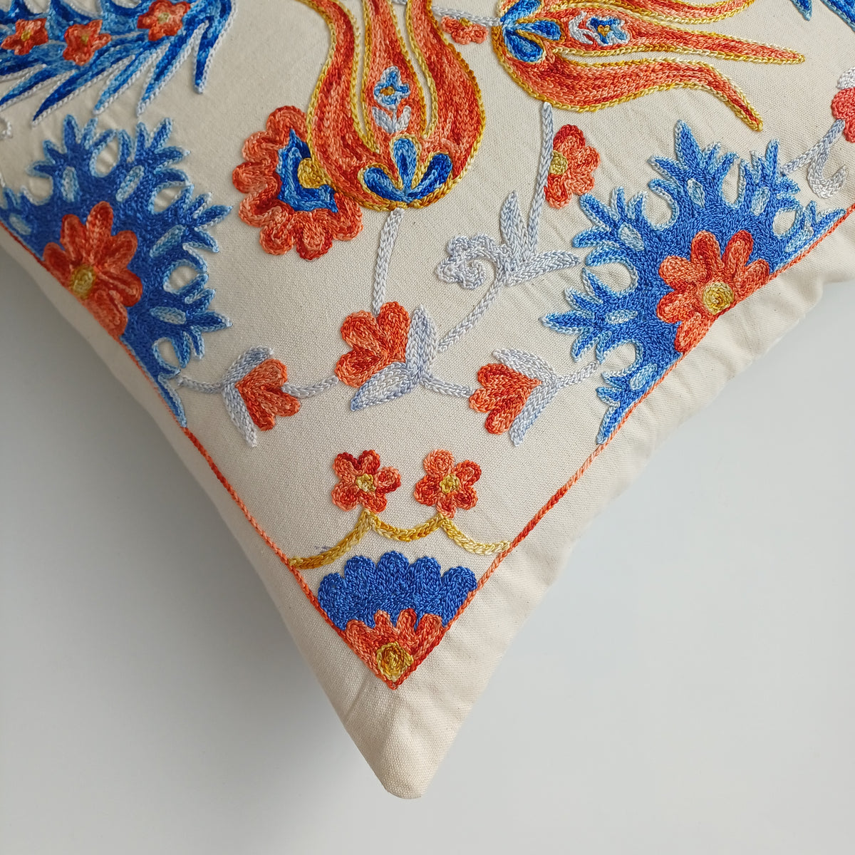Hand Embroidered Tulip Multicolour Uzbek Suzani Cushion Cover 18''x18'' / 46x46 CM