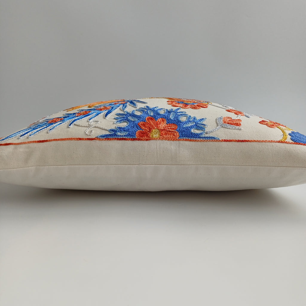 Hand Embroidered Tulip Multicolour Uzbek Suzani Cushion Cover 18''x18'' / 46x46 CM