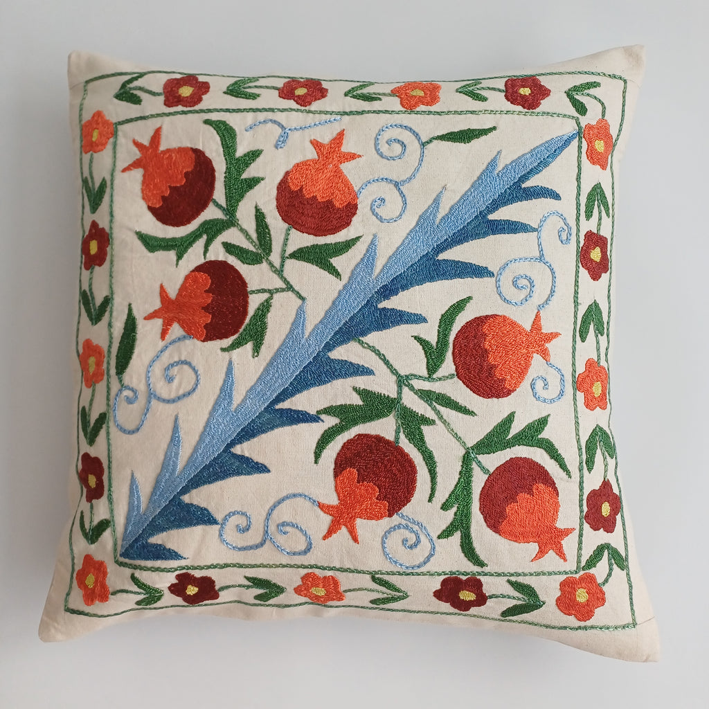 Hand Embroidered Pomegranate Multicolour Uzbek Suzani Cushion Cover 17''x17'' / 45x45 CM