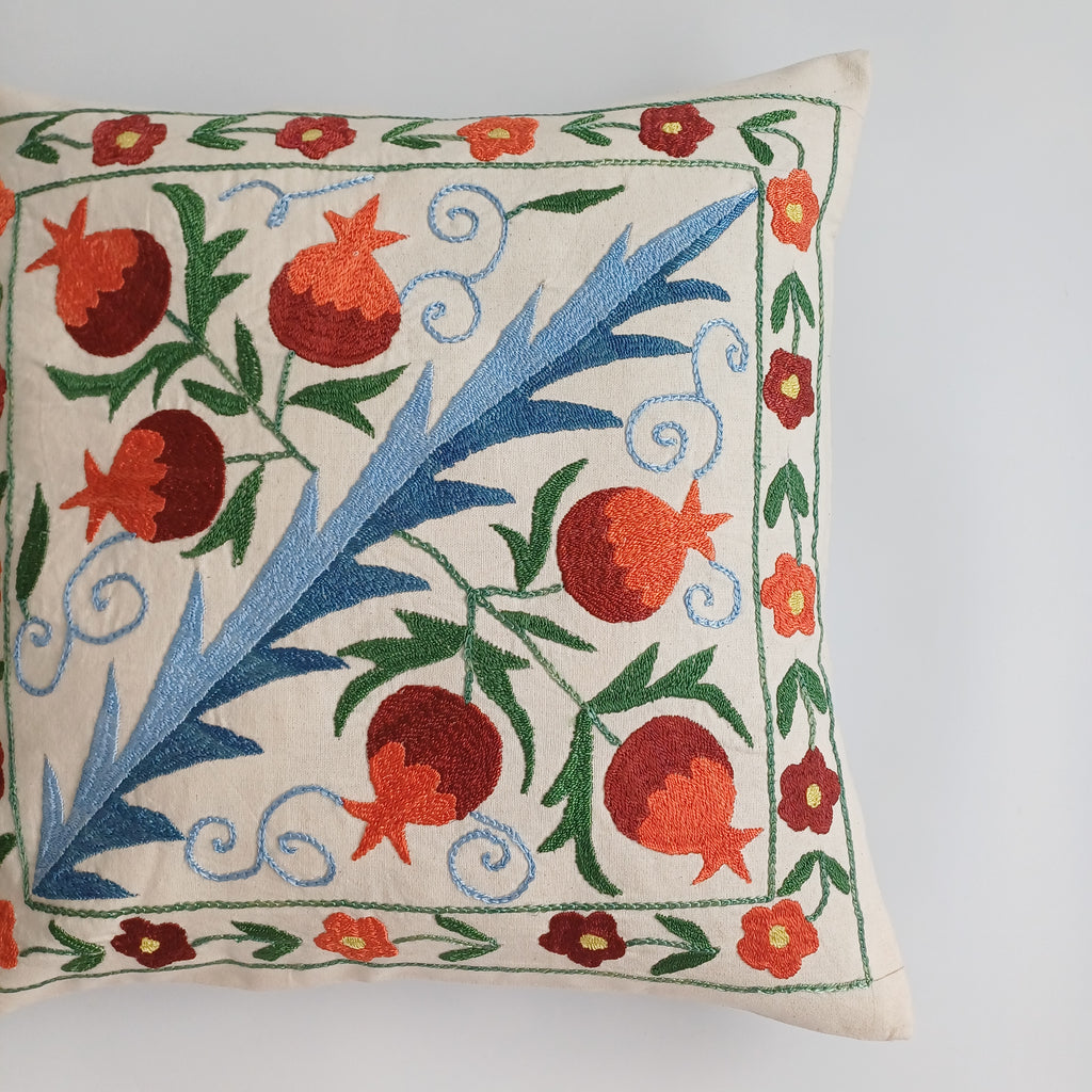 Hand Embroidered Pomegranate Multicolour Uzbek Suzani Cushion Cover 17''x17'' / 45x45 CM