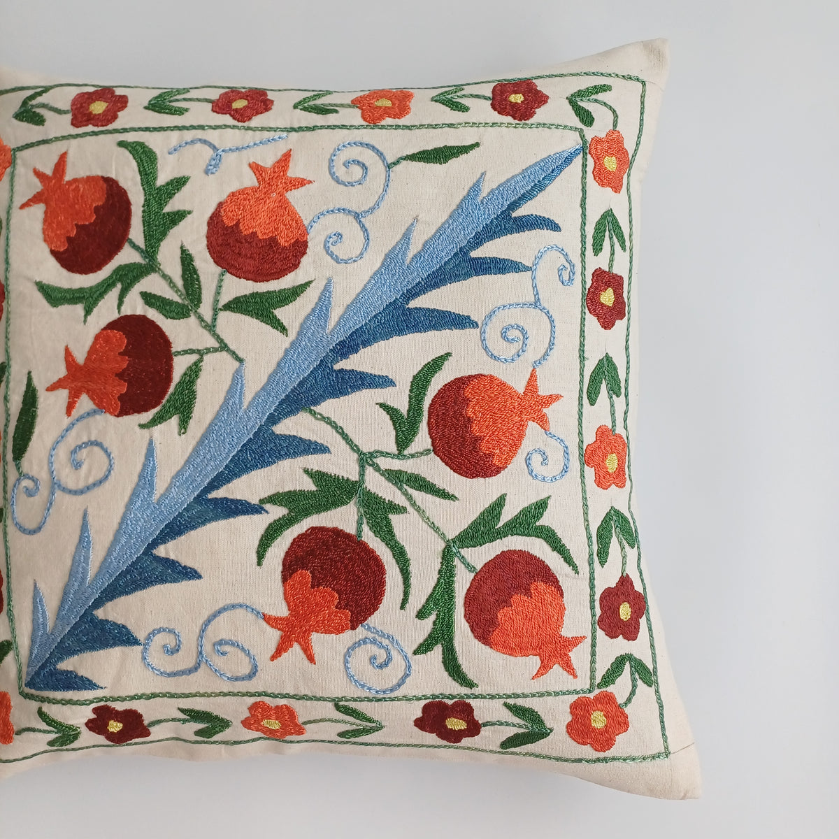 Hand Embroidered Pomegranate Multicolour Uzbek Suzani Cushion Cover 17''x17'' / 45x45 CM