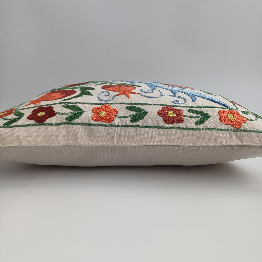 Hand Embroidered Pomegranate Multicolour Uzbek Suzani Cushion Cover 17''x17'' / 45x45 CM