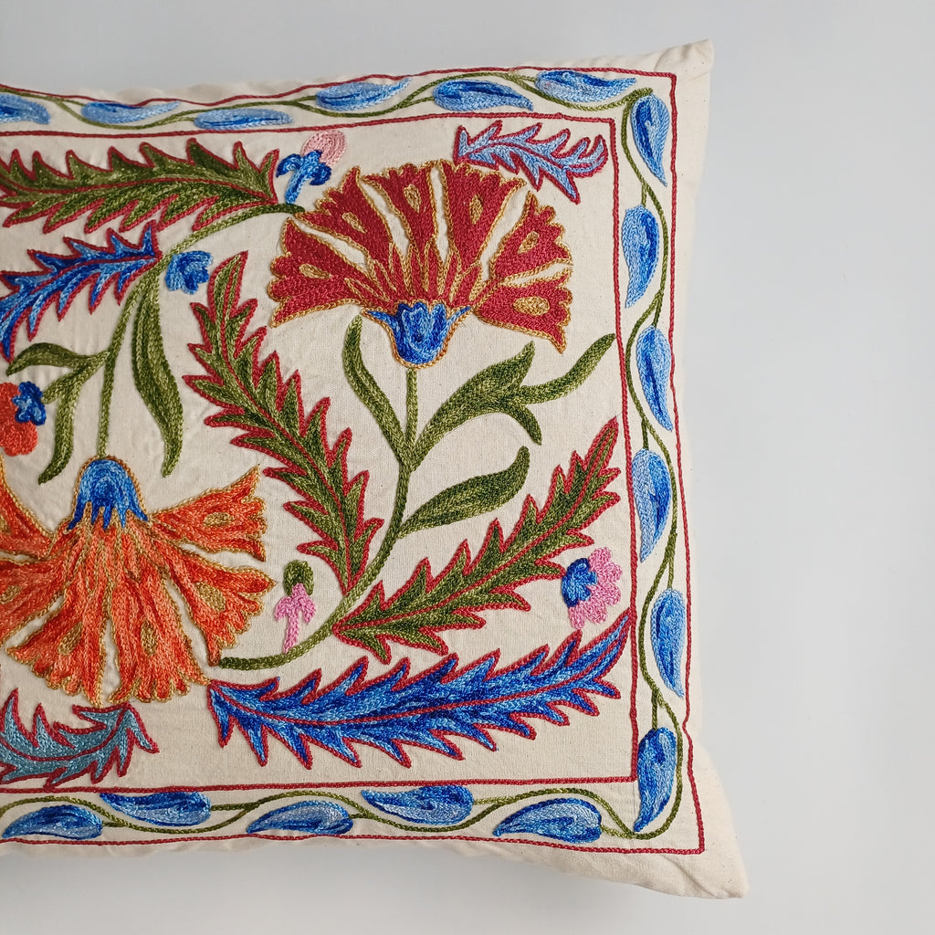 Hand Embroidered Carnation Multicolour Uzbek Suzani Cushion Cover 18.5''x18.5'' / 47x47 CM