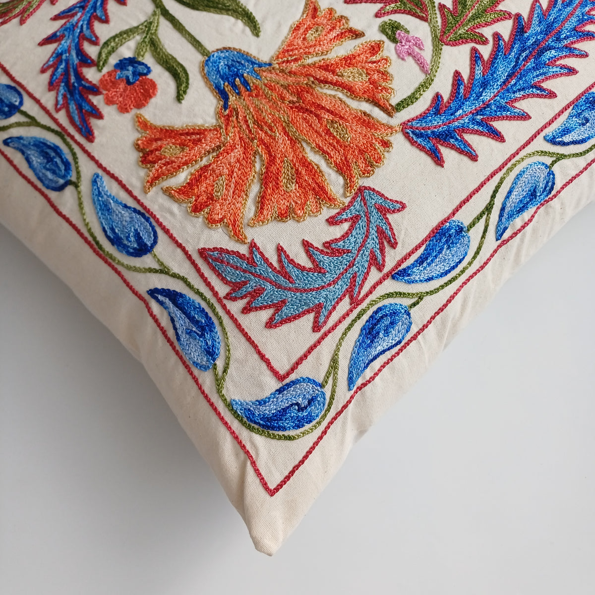 Hand Embroidered Carnation Multicolour Uzbek Suzani Cushion Cover 18.5''x18.5'' / 47x47 CM