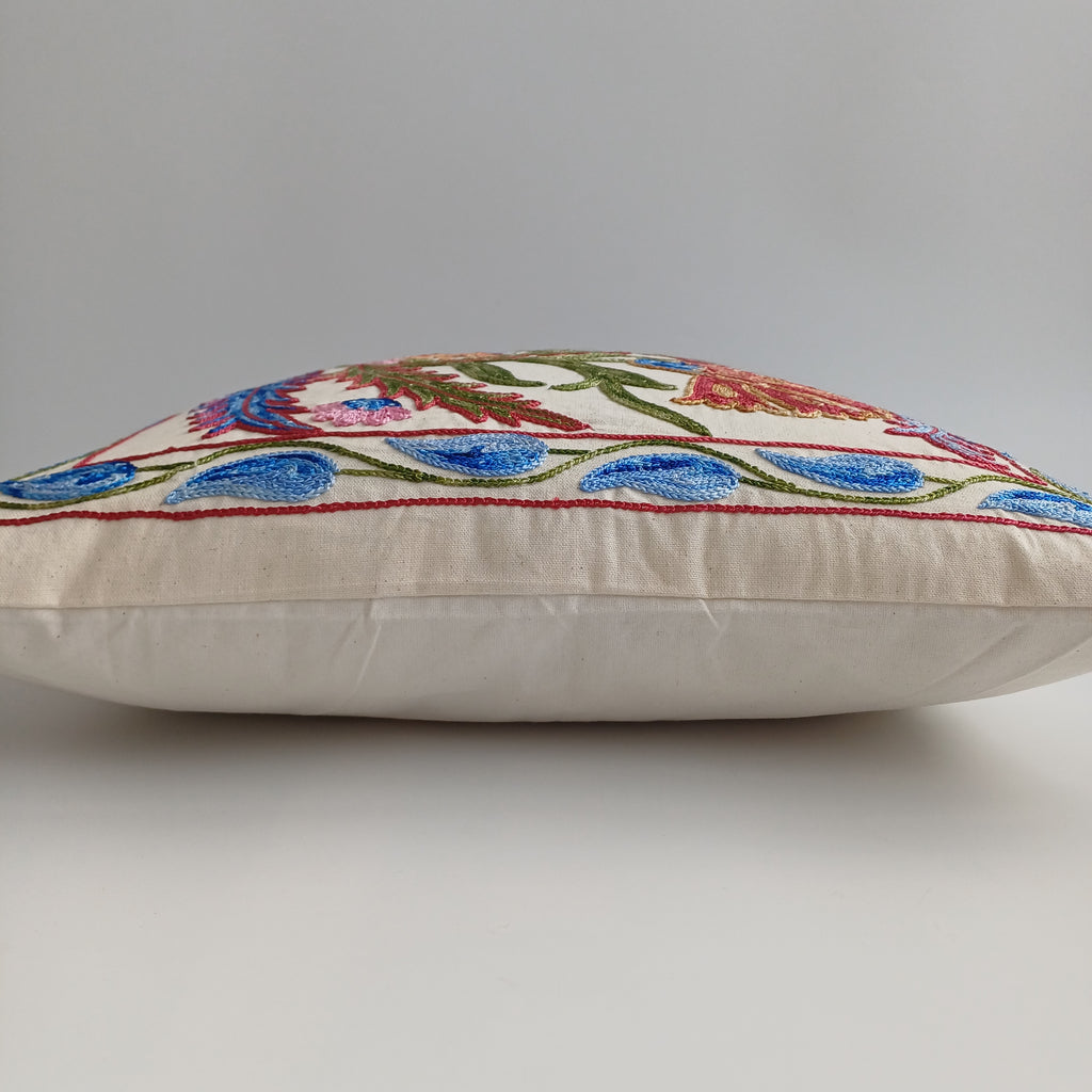 Hand Embroidered Carnation Multicolour Uzbek Suzani Cushion Cover 18.5''x18.5'' / 47x47 CM