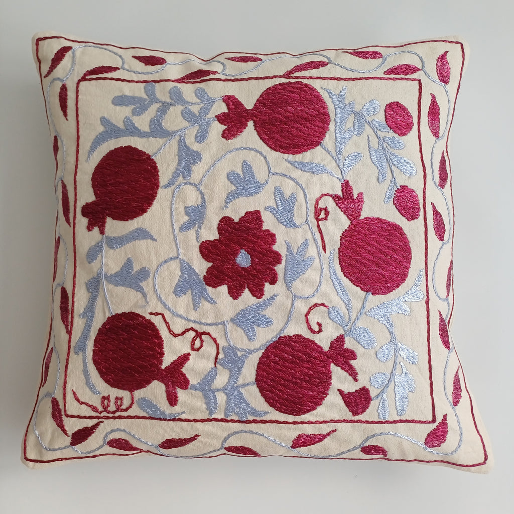 Hand Embroidered Pomegranate Multicolour Uzbek Suzani Cushion Cover 17''x17'' / 44x43 CM