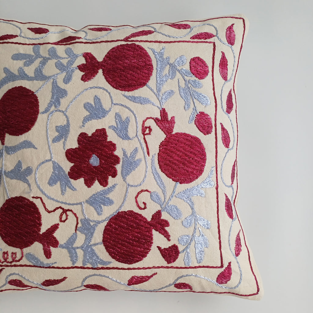 Hand Embroidered Pomegranate Multicolour Uzbek Suzani Cushion Cover 17''x17'' / 44x43 CM