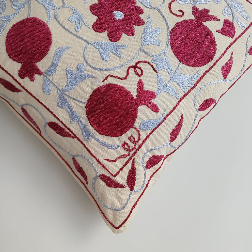 Hand Embroidered Pomegranate Multicolour Uzbek Suzani Cushion Cover 17''x17'' / 44x43 CM