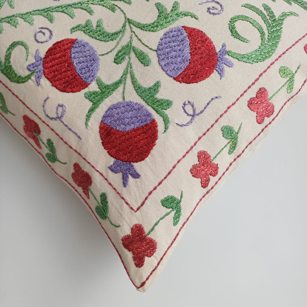 Hand Embroidered Pomegranate Multicolour Uzbek Suzani Cushion Cover 17''x17'' / 43x43 CM