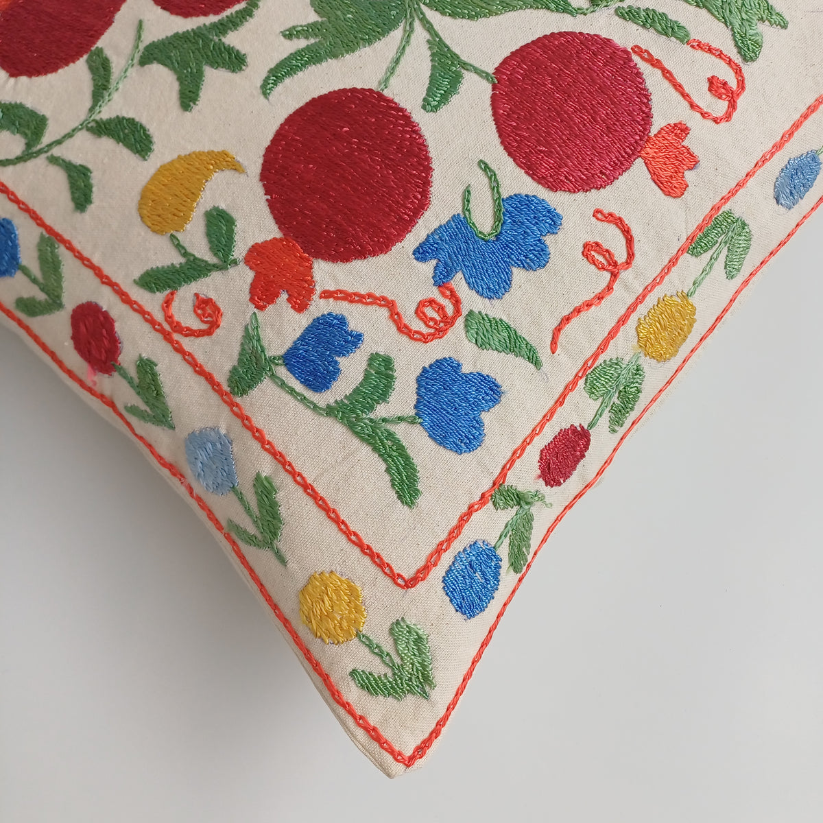 Hand Embroidered Pomegranate Multicolour Uzbek Suzani Cushion Cover 17''x17'' / 43x43 CM