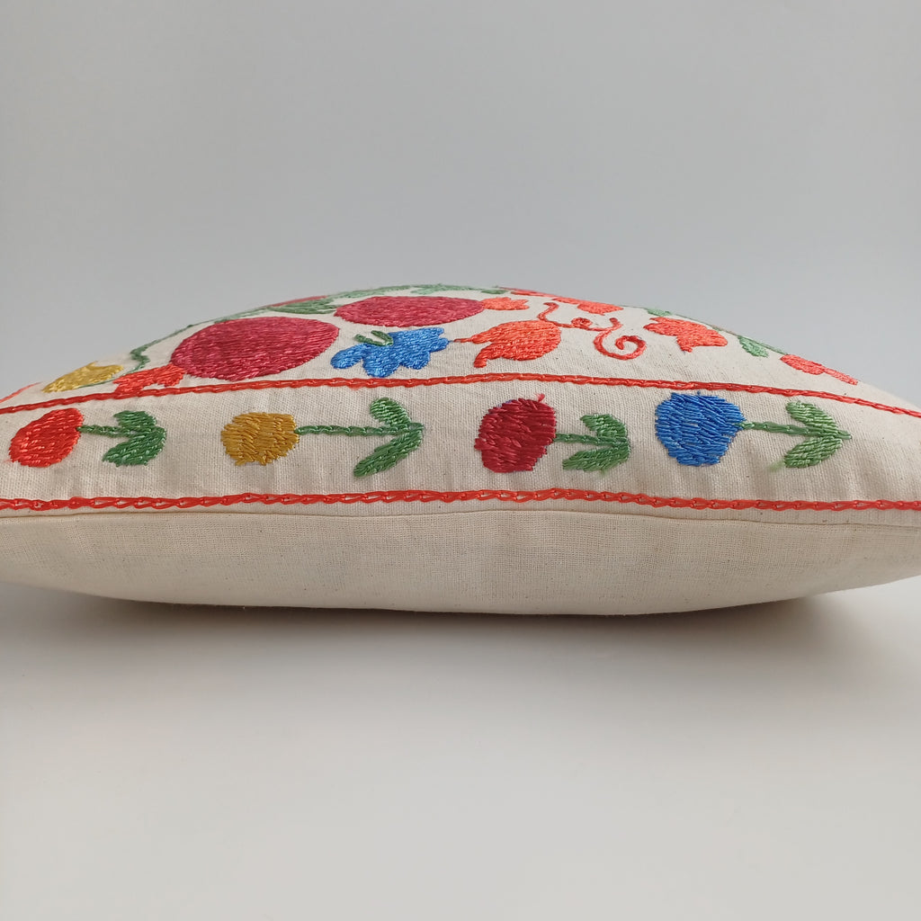 Hand Embroidered Pomegranate Multicolour Uzbek Suzani Cushion Cover 17''x17'' / 43x43 CM