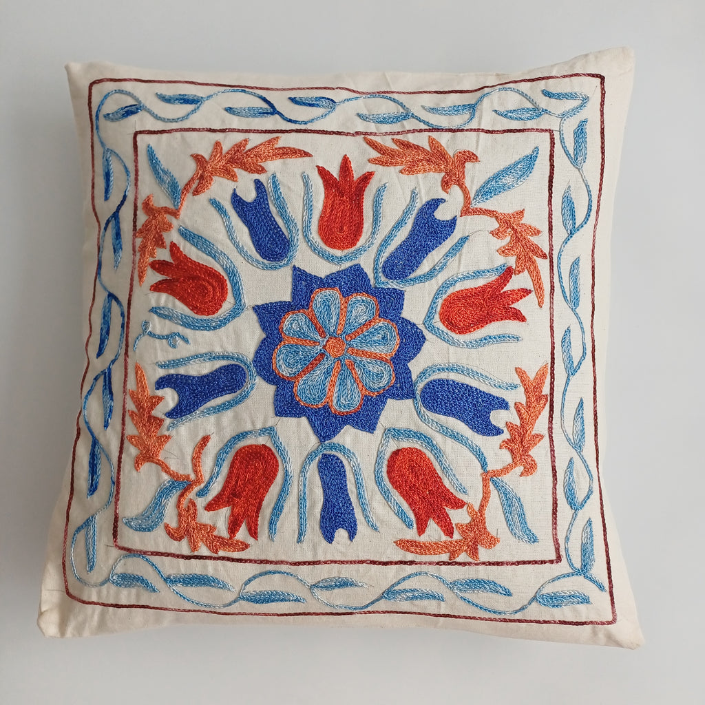 Hand Embroidered Medallion Multicolour Uzbek Suzani Cushion Cover 17''x17'' / 44x43 CM
