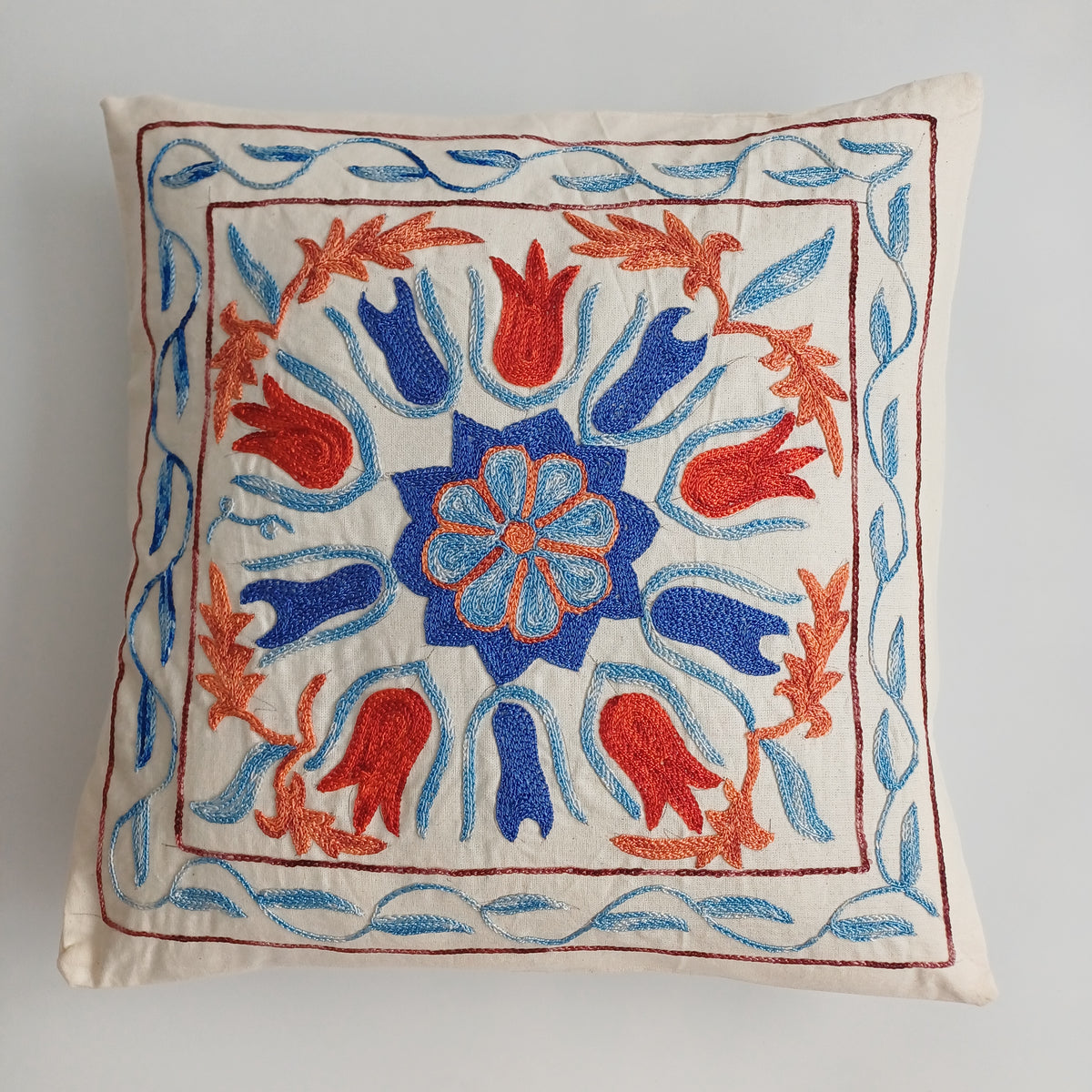 Hand Embroidered Medallion Multicolour Uzbek Suzani Cushion Cover 17''x17'' / 44x43 CM