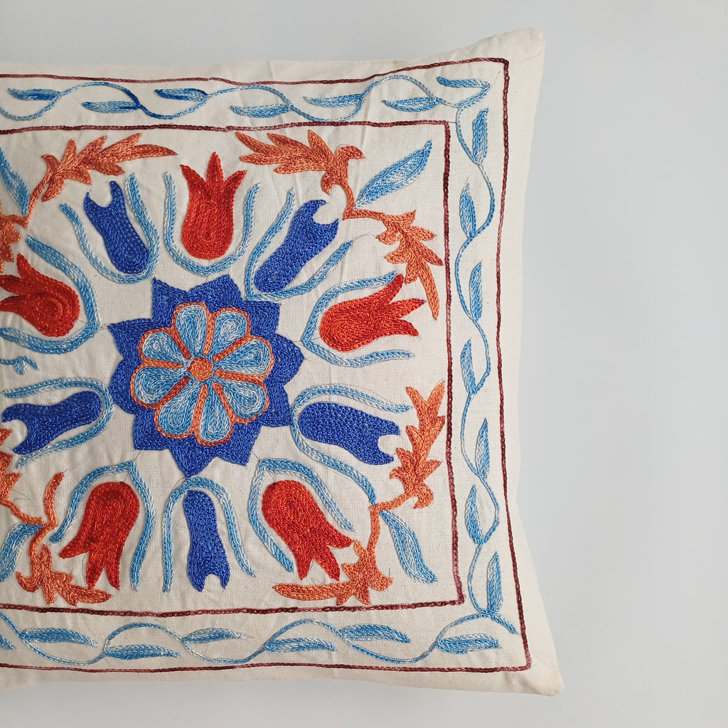 Hand Embroidered Medallion Multicolour Uzbek Suzani Cushion Cover 17''x17'' / 44x43 CM