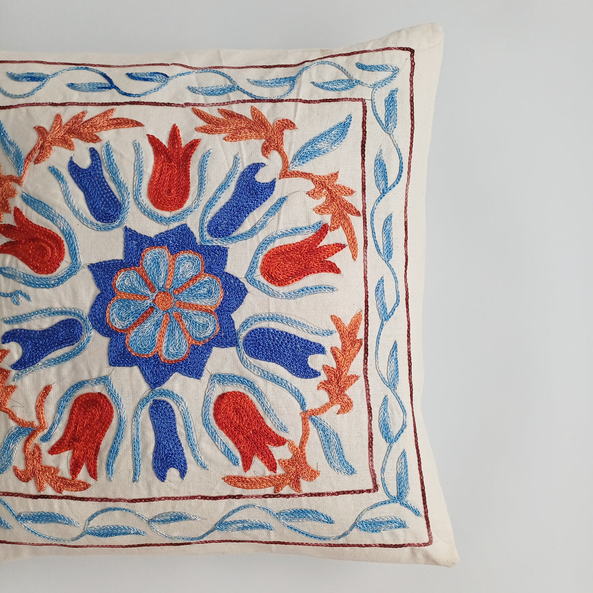 Hand Embroidered Medallion Multicolour Uzbek Suzani Cushion Cover 17''x17'' / 44x43 CM