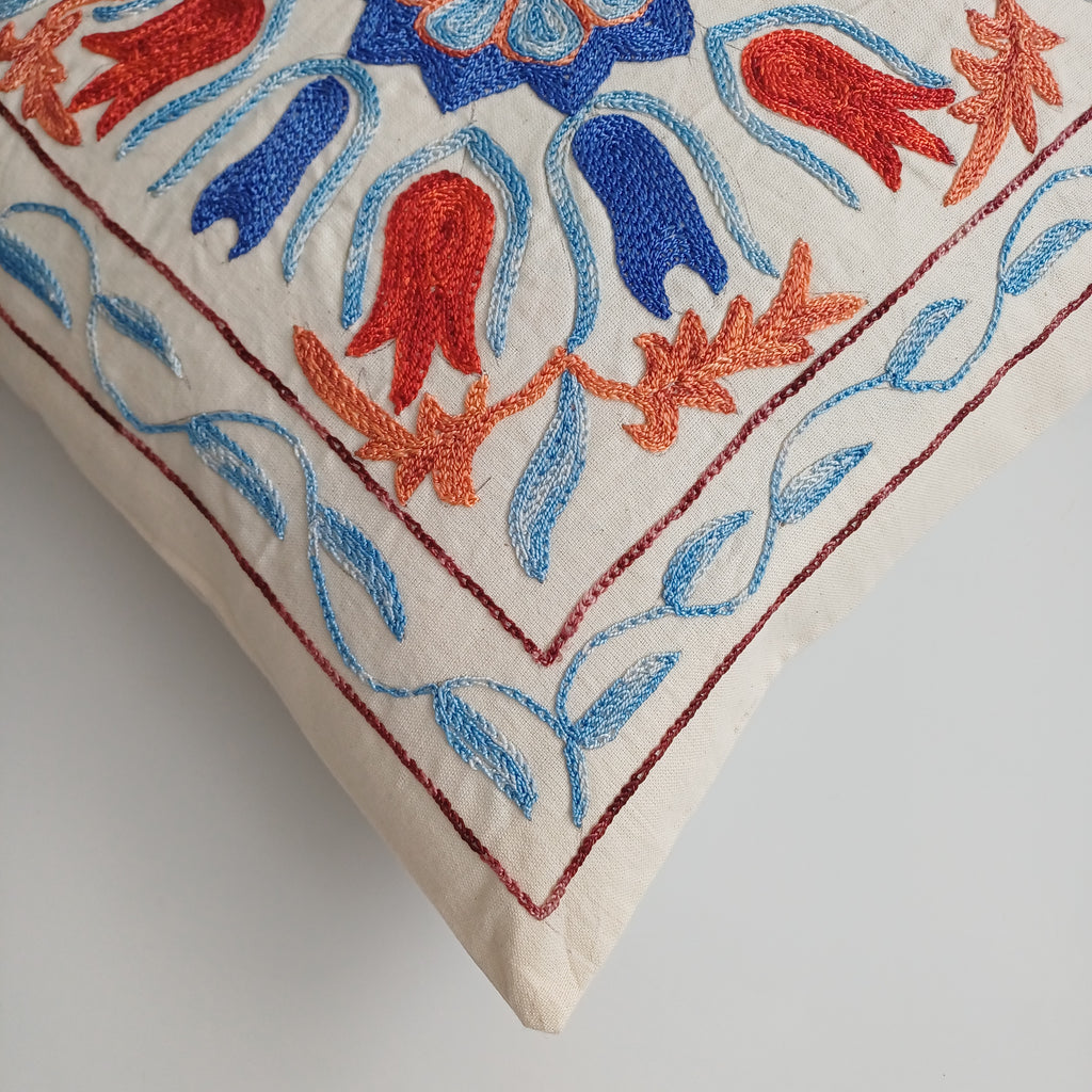Hand Embroidered Medallion Multicolour Uzbek Suzani Cushion Cover 17''x17'' / 44x43 CM