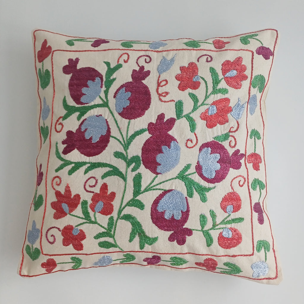 Hand Embroidered Pomegranate Multicolour Uzbek Suzani Cushion Cover 17''x17'' / 45x45 CM