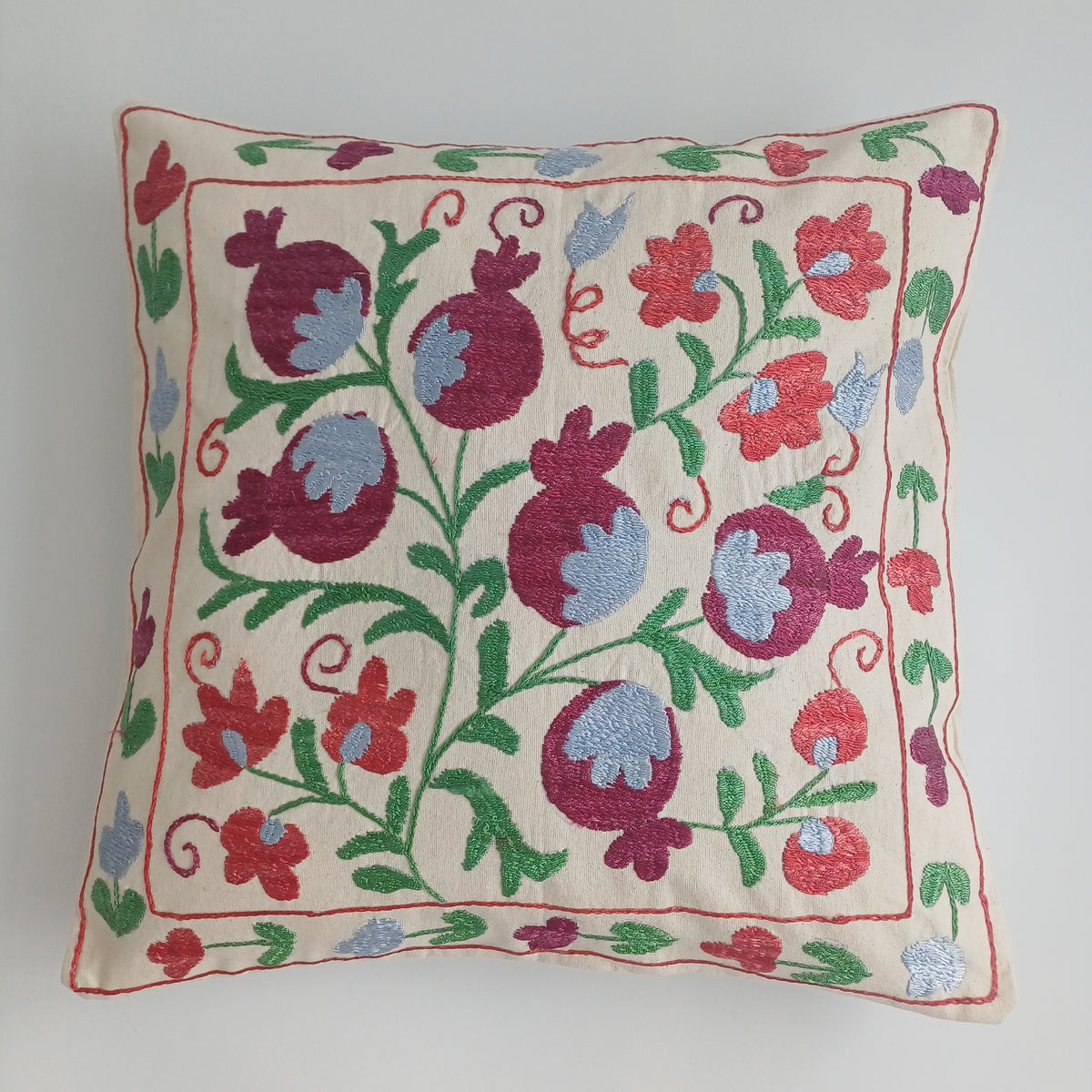 Hand Embroidered Pomegranate Multicolour Uzbek Suzani Cushion Cover 17''x17'' / 45x45 CM