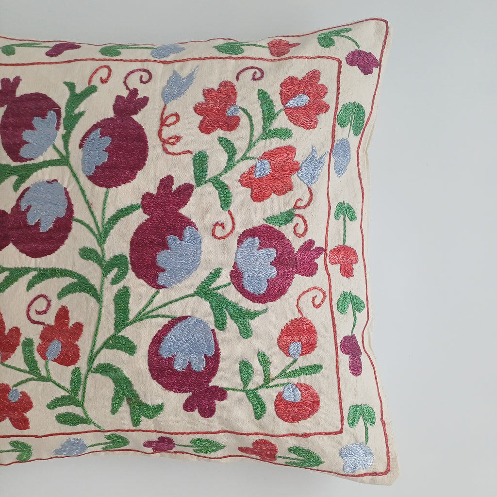 Hand Embroidered Pomegranate Multicolour Uzbek Suzani Cushion Cover 17''x17'' / 45x45 CM