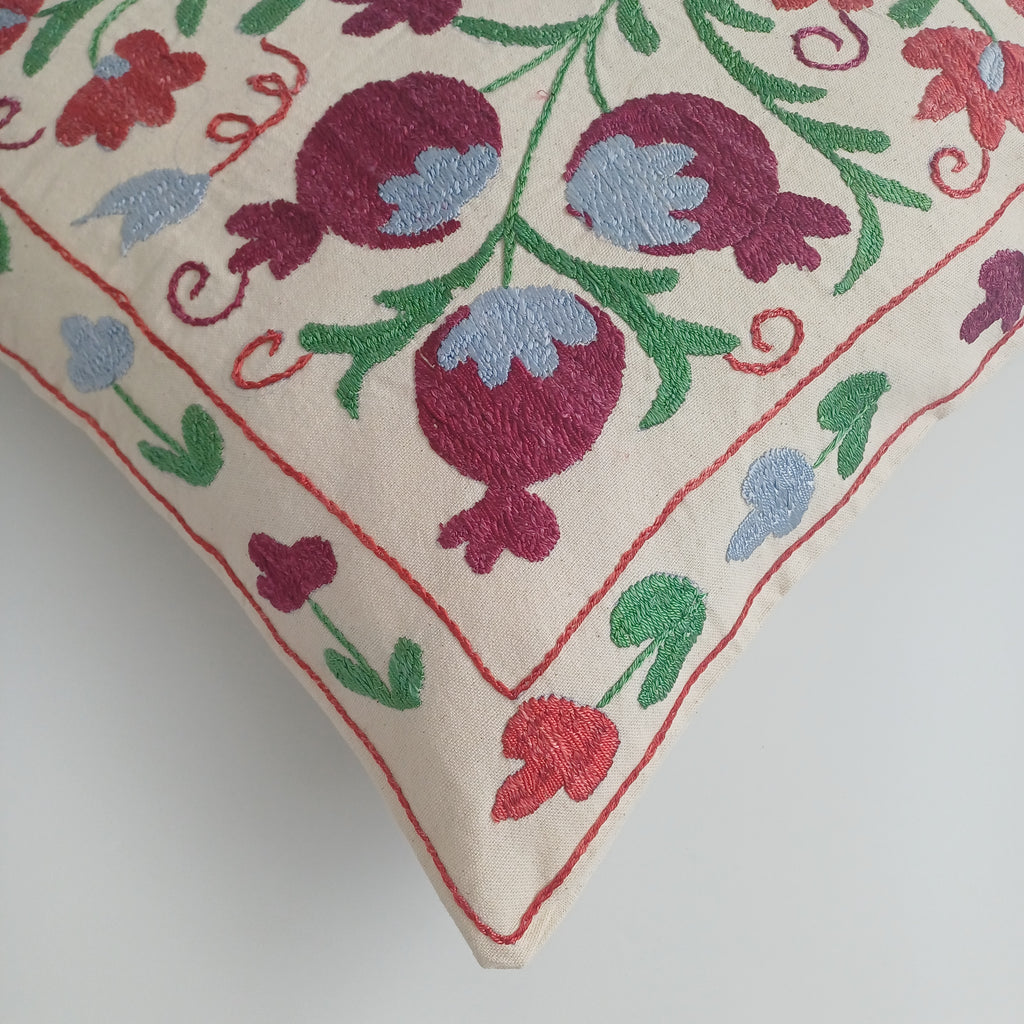 Hand Embroidered Pomegranate Multicolour Uzbek Suzani Cushion Cover 17''x17'' / 45x45 CM