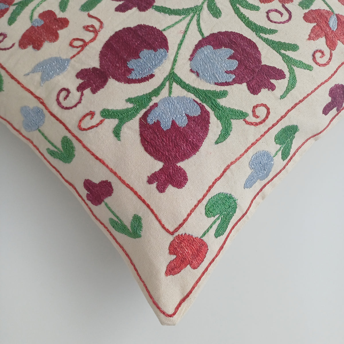 Hand Embroidered Pomegranate Multicolour Uzbek Suzani Cushion Cover 17''x17'' / 45x45 CM
