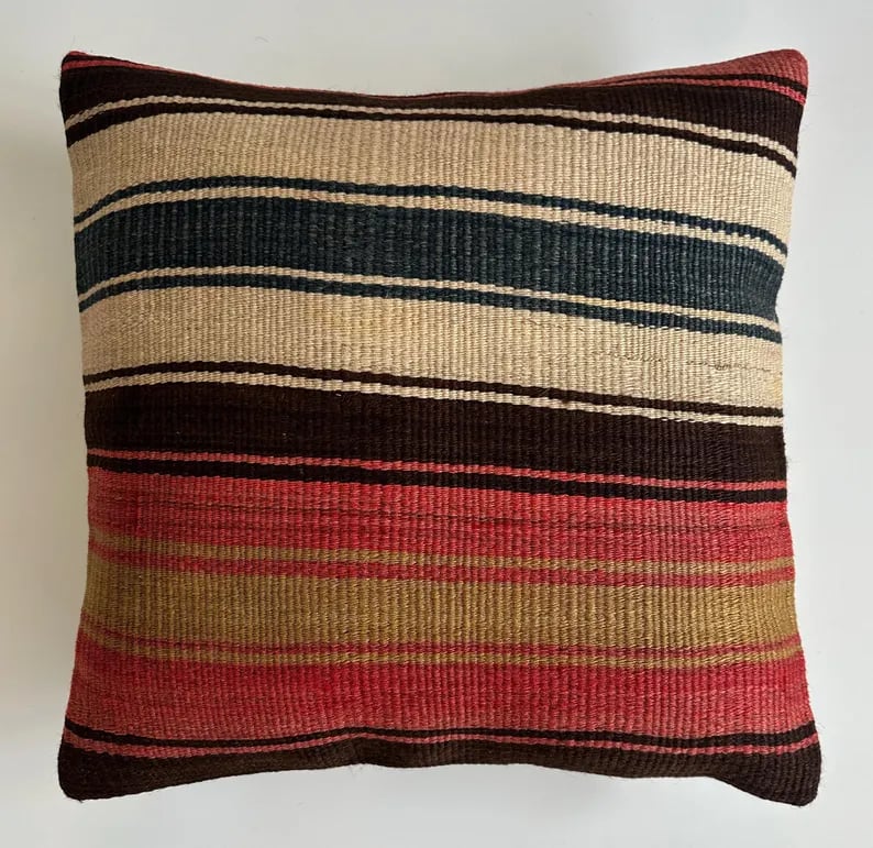 Handmade Striped Turkish Rug Cushion Cover 18''x18'' / 45x44 CM