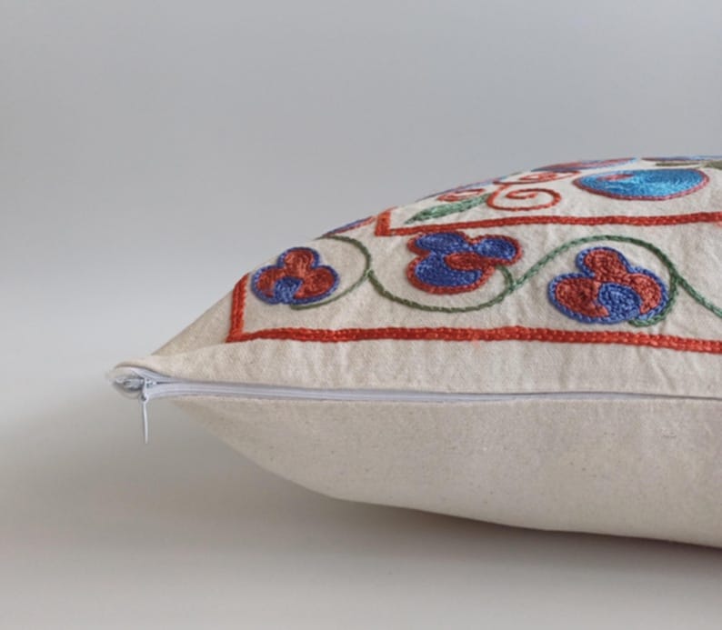Hand Embroidered Multicolour Uzbek Suzani Cushion Cover 18''x16'' / 46x40 CM