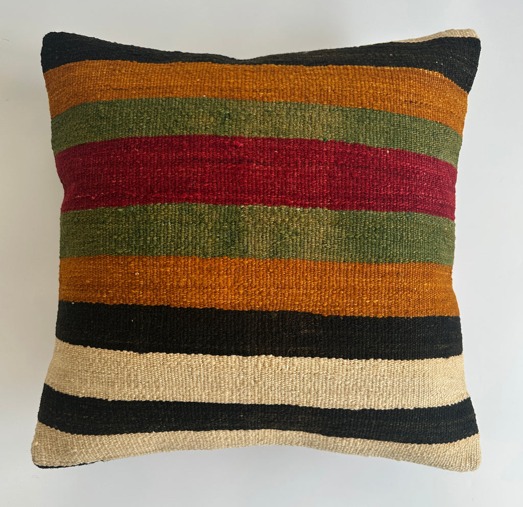 Handmade Striped Multicolour Turkish Rug Cushion Cover 18''x18'' / 45x45 CM