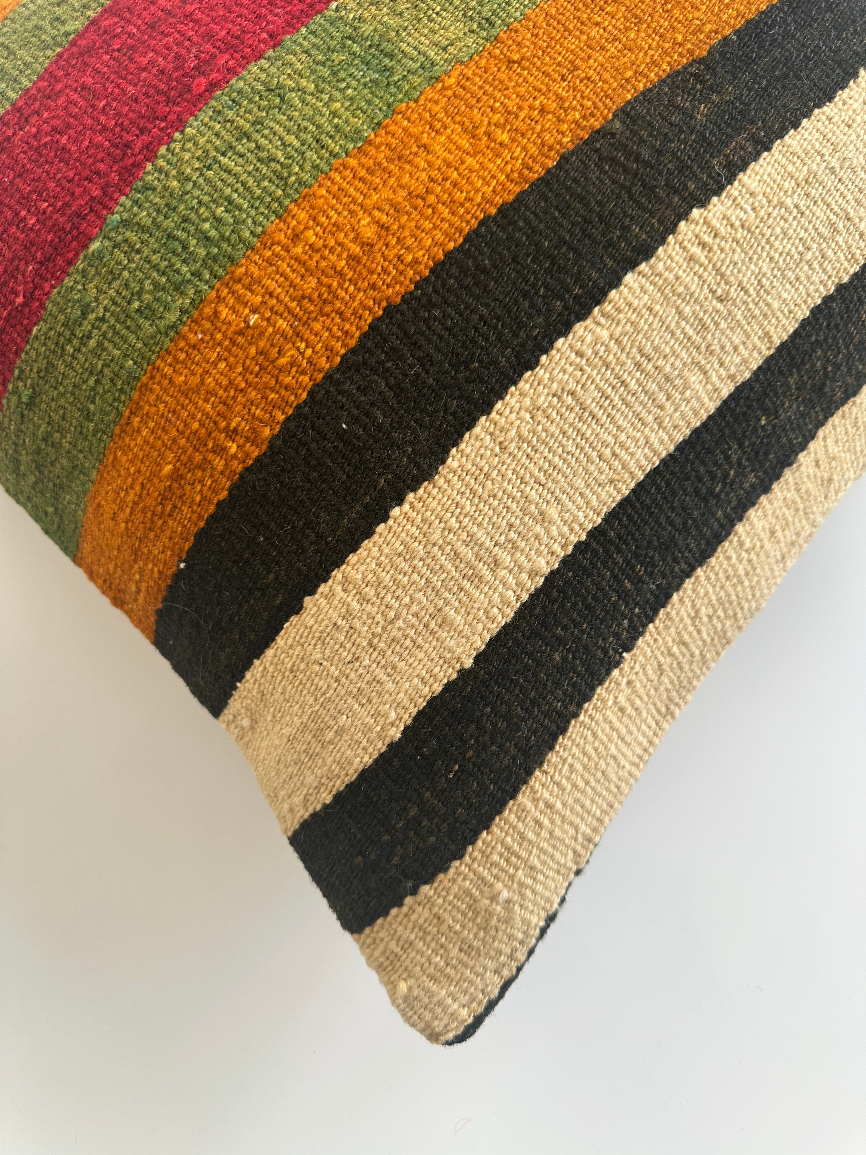 Handmade Striped Multicolour Turkish Rug Cushion Cover 18''x18'' / 45x45 CM