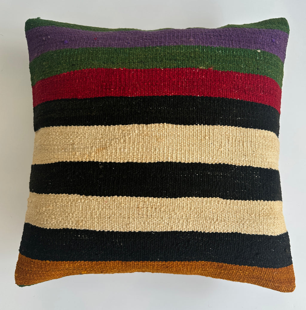 Handmade Striped Multicolour Turkish Rug Cushion Cover 18''x18'' / 45x44 CM