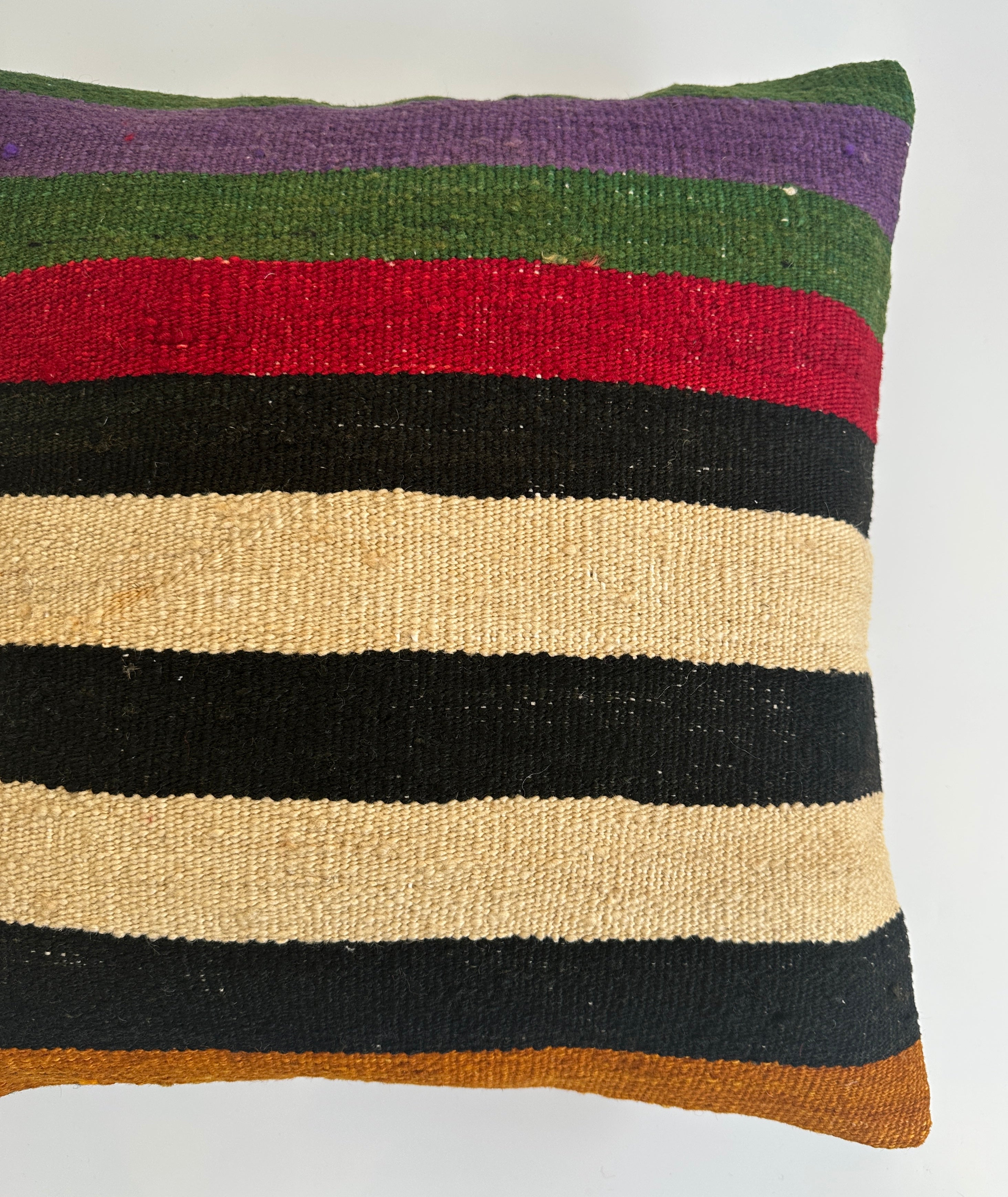 Handmade Striped Multicolour Turkish Rug Cushion Cover 18''x18'' / 45x44 CM