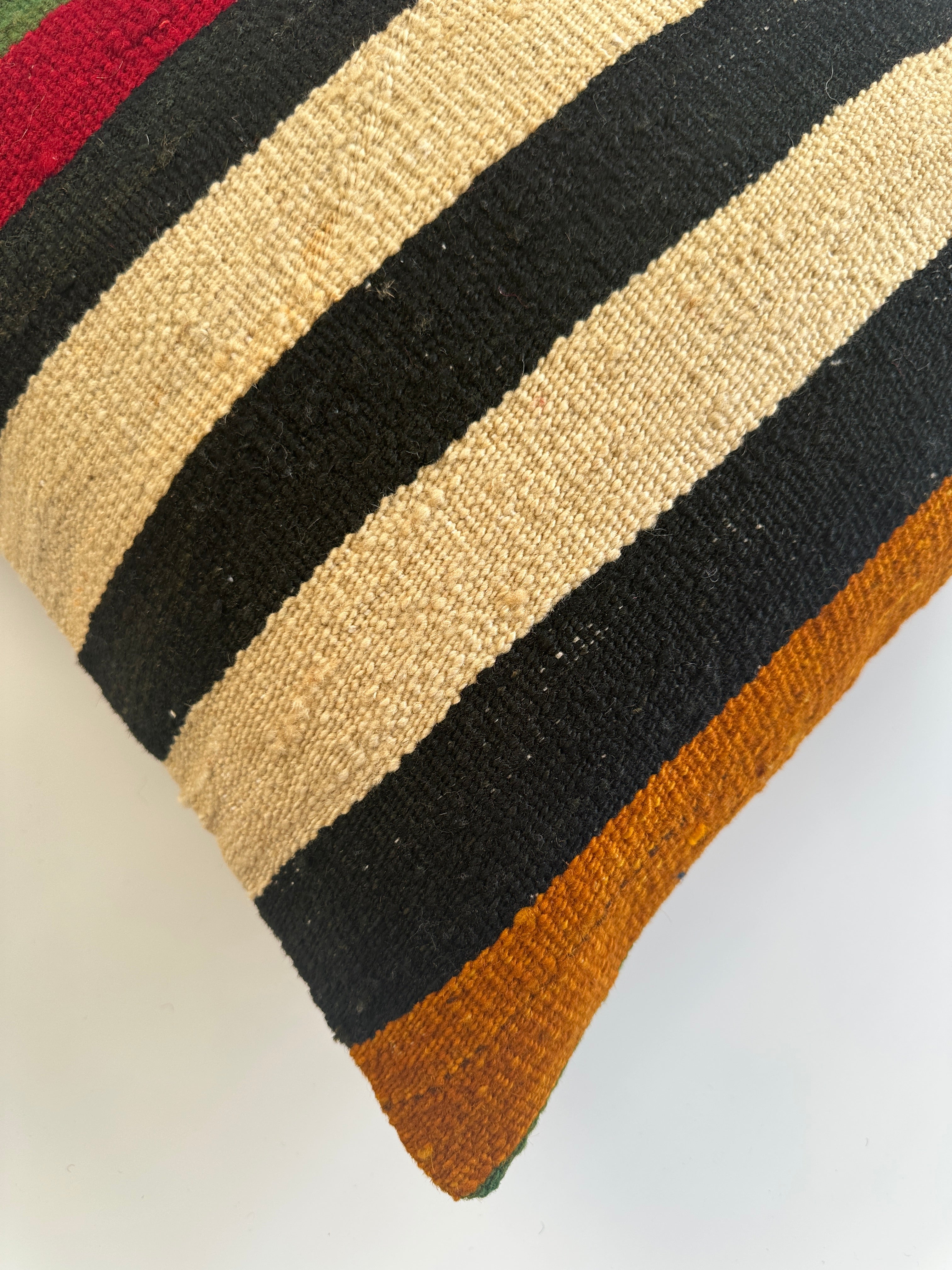 Handmade Striped Multicolour Turkish Rug Cushion Cover 18''x18'' / 45x44 CM