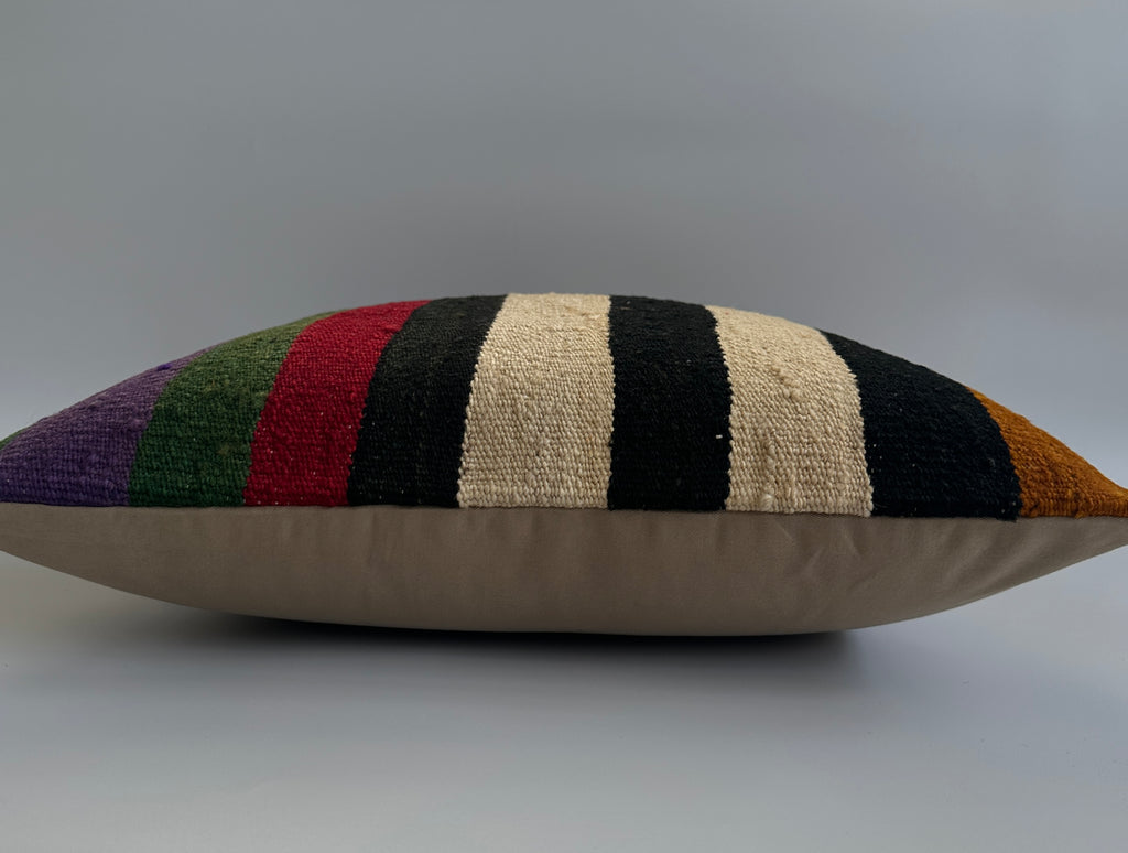 Handmade Striped Multicolour Turkish Rug Cushion Cover 18''x18'' / 45x44 CM