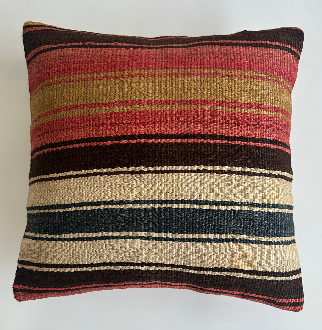 Handmade Striped Multicolour Turkish Rug Cushion Cover 18''x18'' / 45x44 CM