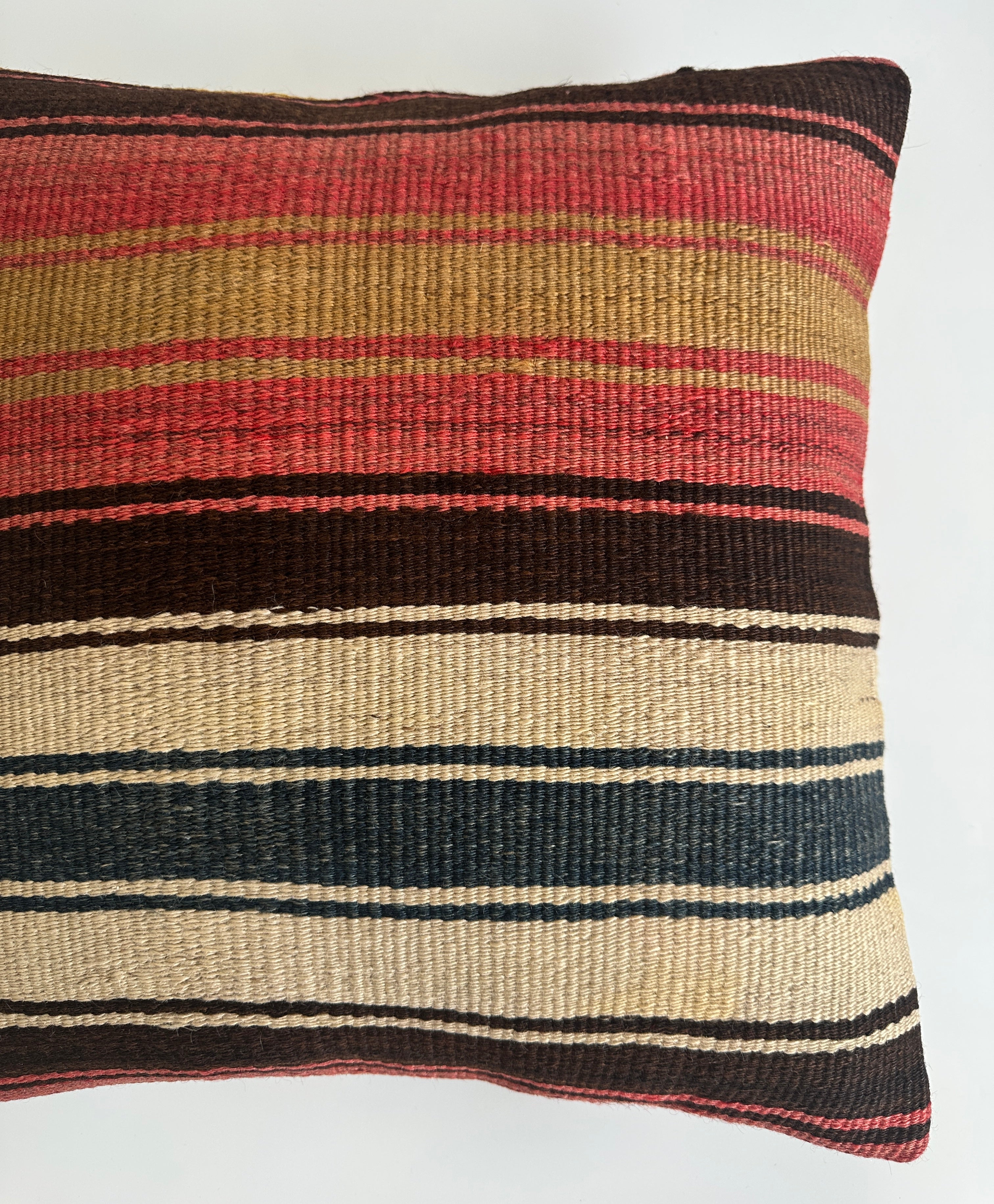 Handmade Striped Multicolour Turkish Rug Cushion Cover 18''x18'' / 45x44 CM