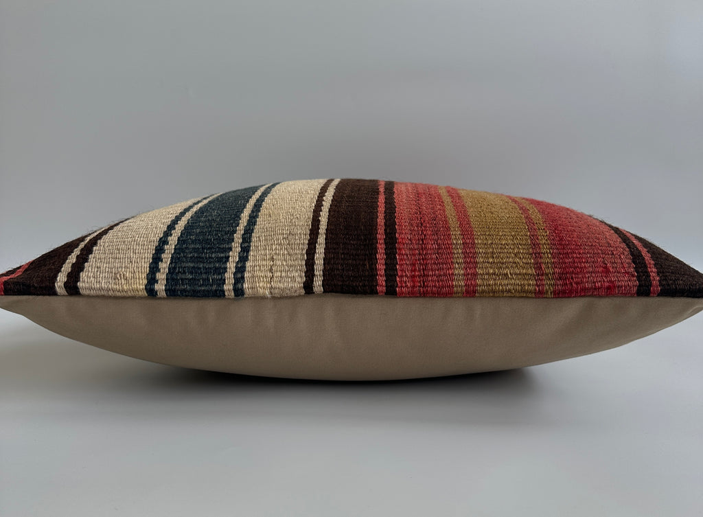 Handmade Striped Multicolour Turkish Rug Cushion Cover 18''x18'' / 45x44 CM