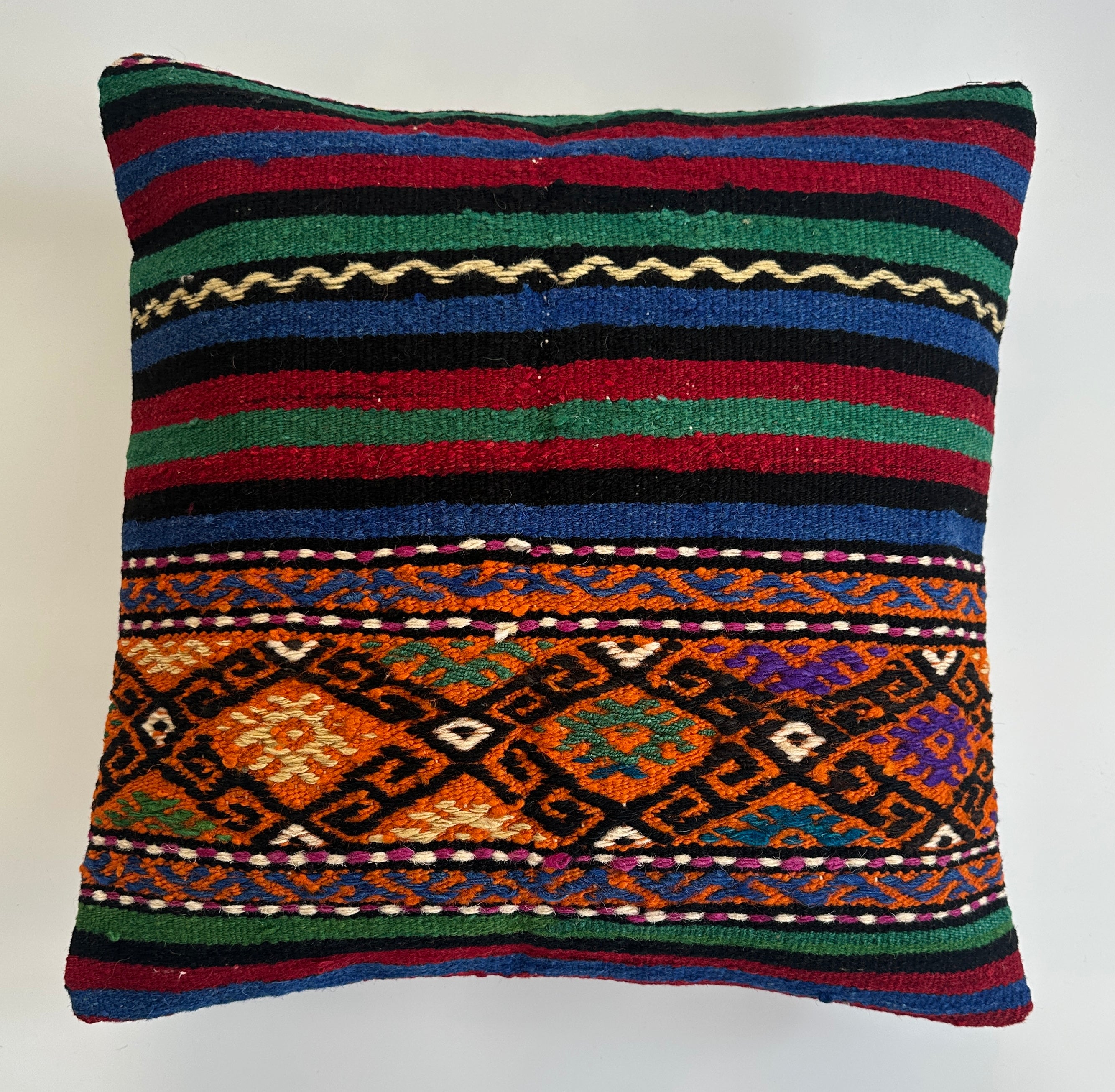 Handmade Multicolour Turkish Rug Cushion Cover 18''x18'' / 44x44 CM