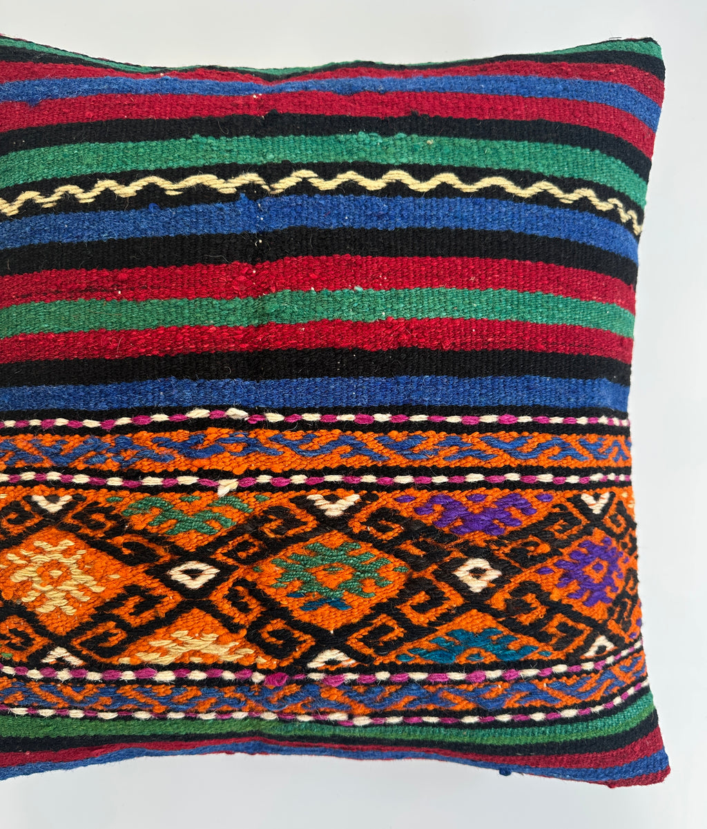 Handmade Multicolour Turkish Rug Cushion Cover 18''x18'' / 44x44 CM