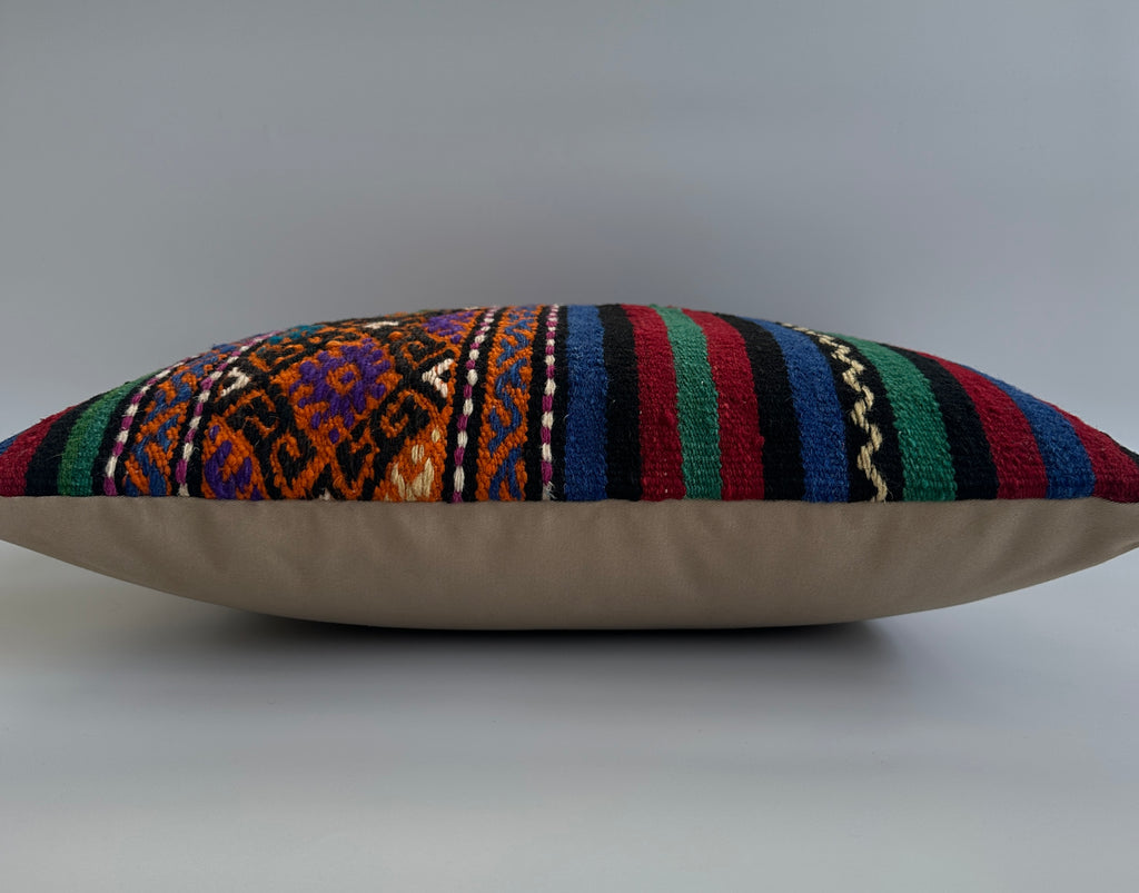 Handmade Multicolour Turkish Rug Cushion Cover 18''x18'' / 44x44 CM