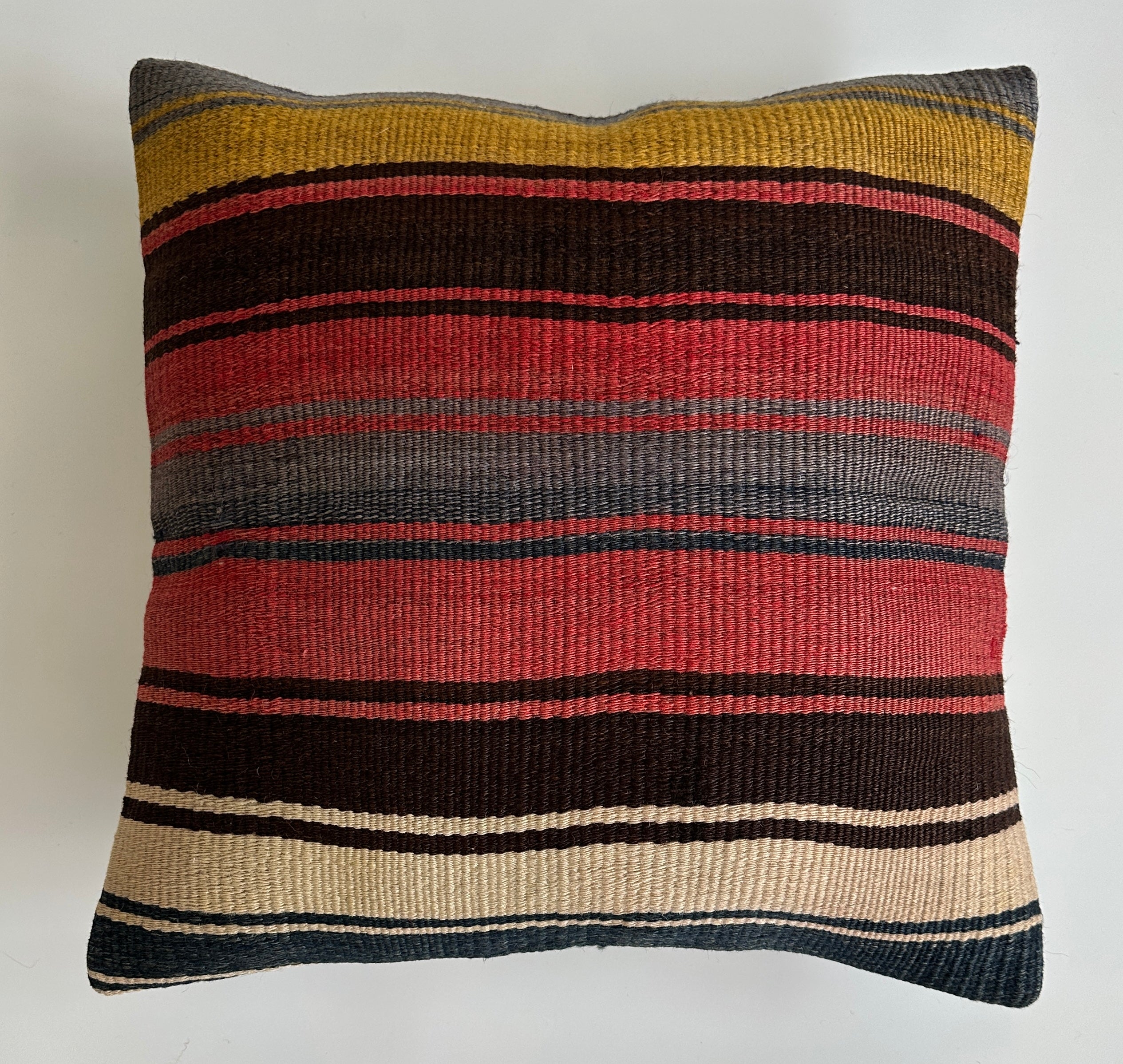 Handmade Striped Multicolour Turkish Rug Cushion Cover 18''x18'' / 45x44 CM