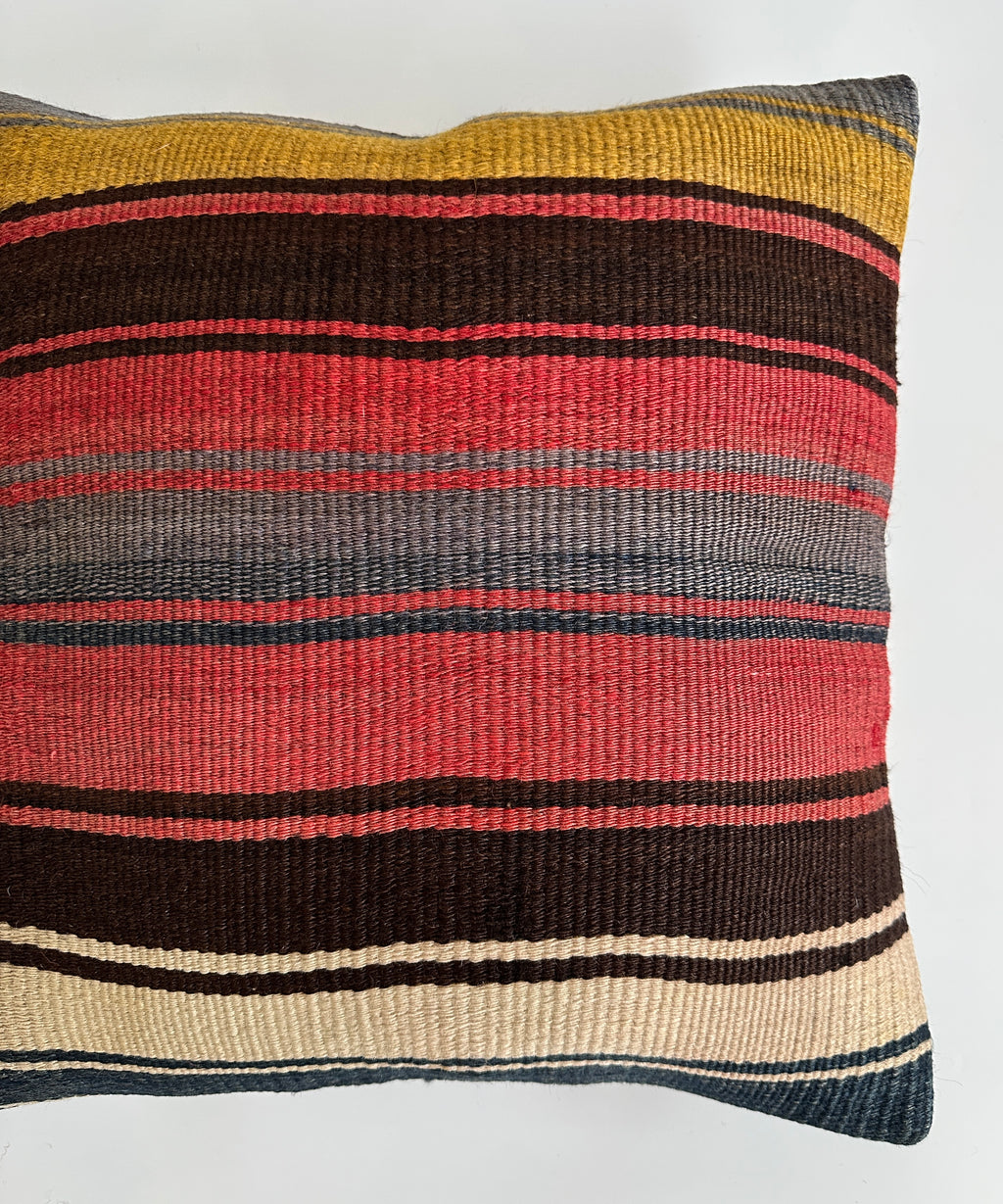 Handmade Striped Multicolour Turkish Rug Cushion Cover 18''x18'' / 45x44 CM